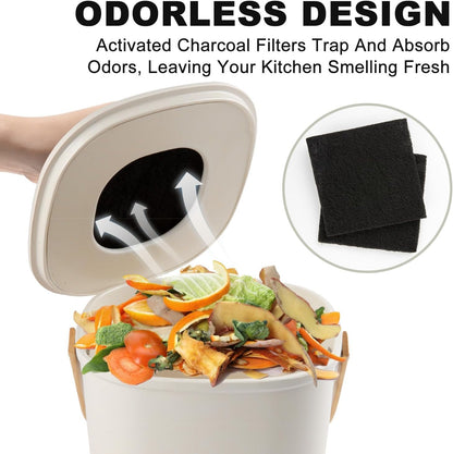 Compost Bin, LALASTAR Compost Bin Kitchen Counter with Lid, Made of Sustainable Bamboo Fiber, Odorless Indoor Compost Bin, 1 Gallon, Cream, Square