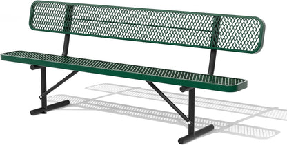 8 Feet Heavy Duty Metal Park Bench for Outside, Outdoor Bench with Backrest & Portable Frame, Commercial Benches for Shopping Malls, Stores, Parks, Patios, Decks, Green