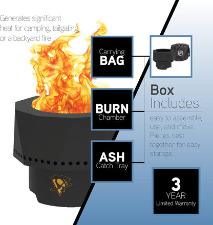 Blue Sky Outdoor Living NHL Toronto Maple Leafs Ridge Portable Steel Smokeless Fire Pit with Carrying Bag & Spark Screen Kit, Firewood & Wood Pellet