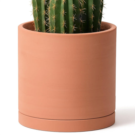 D'vine Dev X-Large 12 Inch Terracotta Plant Pot with Drainage Hole and Saucer, Round Cylinder Planter Pot for Indoor Plants, 40-X-A-6