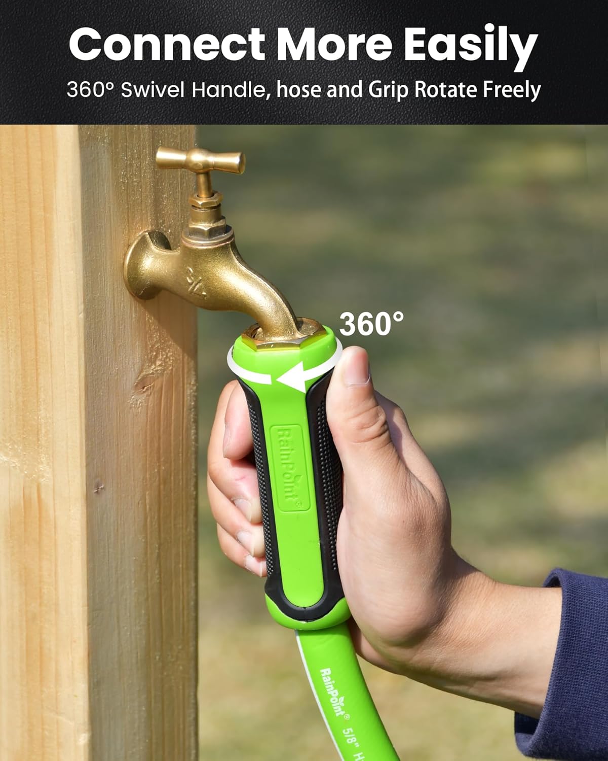 RAINPOINT Garden Hose 75ft - Flexible Heavy Duty Water Hose with Swivel Handle - Lightweight, Hybrid Rubber, 5/8", Male to Female