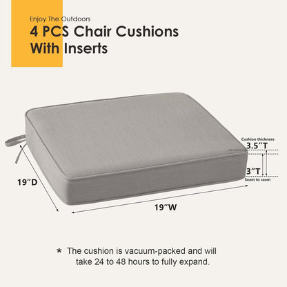 Outdoor Sunbrella Square Corner Seat Cushion, 19"x19"x3", Set of 4, Non Slip Outdoor Seat Cushion Pads with Removable Cover for Patio Furniture, Garden Yard Lawn, Specrtum Pebble