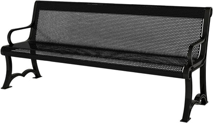 Coated Outdoor Furniture Heavy-Duty Outdoor Bench Thermoplastic Coated, Punched Steel, Commercial-Grade Garden Bench, Made in America (Portable with Back, 4 Ft, Textured Black)