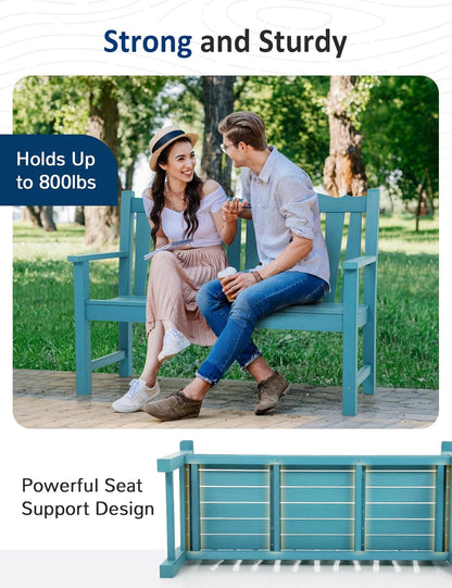 Outdoor Bench Set of 2, Weatherproof Garden Benches for Outdoors, All Weather HIPS Patio Bench Holds up to 800lbs, Never Rot or Fade, Comfort Bench for Porch Garden Patio Yard and Park