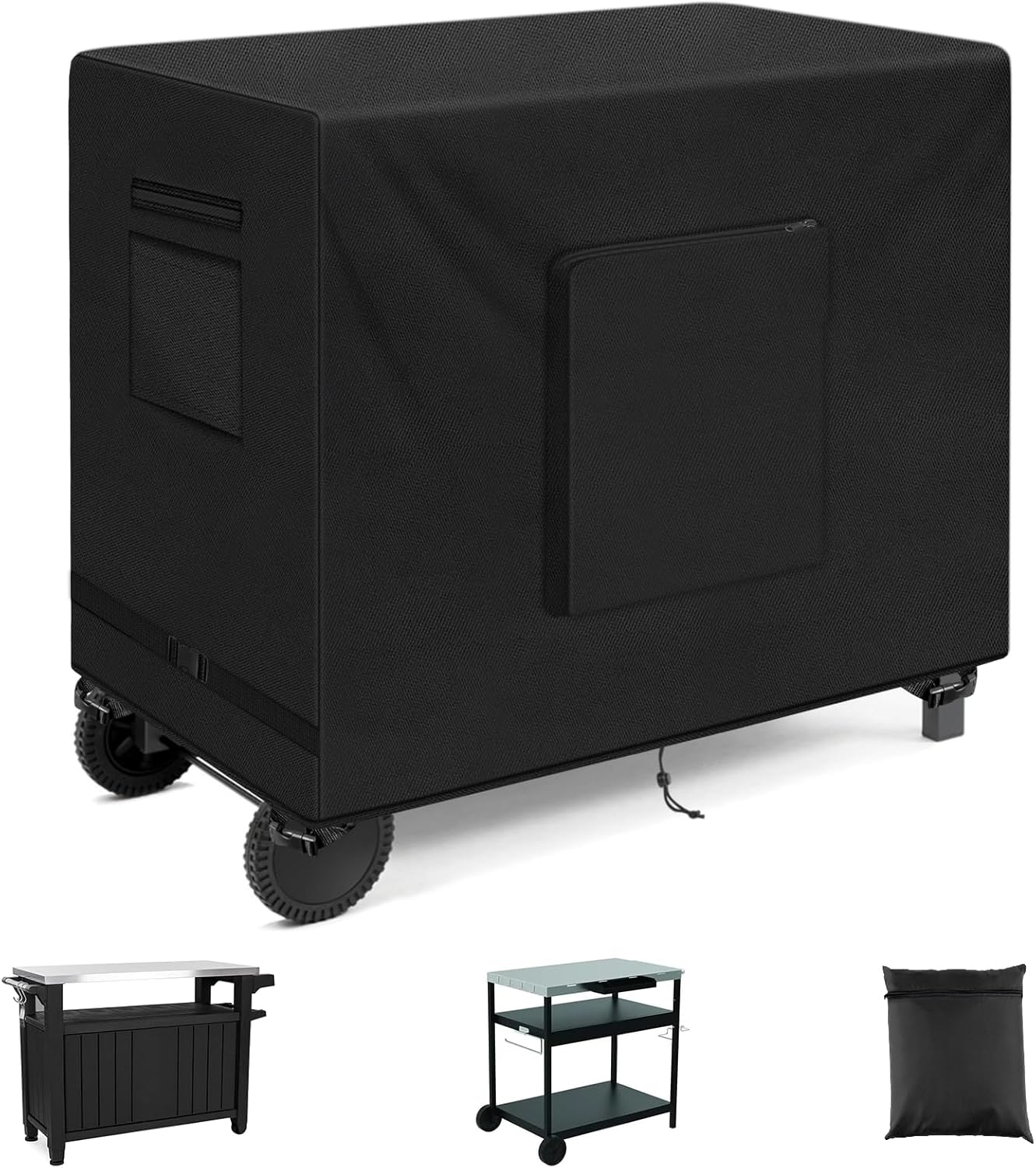 SIRUITON Outdoor Bar Cart Cover for 36 Inch Portable Outdoor Table, Heavy Duty 600D Oxford Fabric Outdoor Waterproof BBQ/Worktable Metal Movable Table Cover