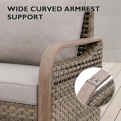 EAGLE PEAK Modern Wicker Outdoor Chair, Patio Chair Curved Armrest, Rattan Patio Furniture for Yard Deck Porch Garden, 2 Chairs, Brown/Gray
