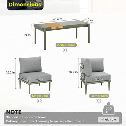 Sundale Outdoor 5 Pieces Metal Patio Furniture Set, Outdoor Sectional Sofa w/6 Inch Olefin Cushion and Coffee Table, Modern Outdoor Conversation Sets