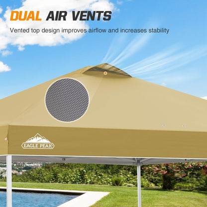 EAGLE PEAK Pop Up Canopy Tent with Wheeled Carry Bag, 8 Stakes, 4 Ropes, 4 Weight Bags, Easy Set Up Tent Canopy, 10x10 ft, 100sqft of Shade, Beige
