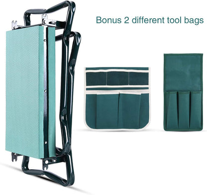 Ohuhu Garden Kneeler and Seat, Heavy Duty Garden Stool with EVA Foam Kneeling Pad, Foldable Gardening Bench with 2 Tool Pouches, 2-in-1 Portable Gardening Supplies, Idea Gifts for Women Men Seniors
