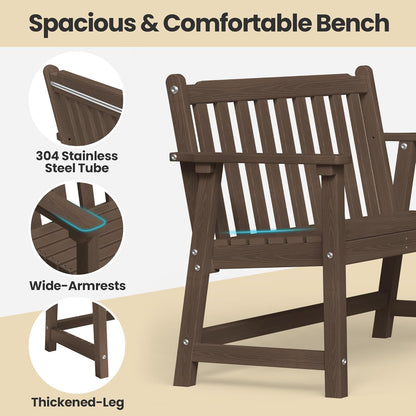 Ciokea 44" Outdoor Bench, HDPE Weatherproof Garden Bench, 2-Person Porch Benches with 550 Lbs, Waterproof Patio Benches for Outside Balcony Deck Backyard, Brown
