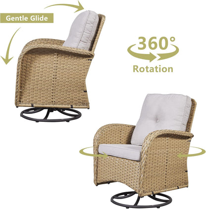 HUMMUH Swivel Patio Chair 3 Piece PE Wicker Patio Furniture Set with Rocking Chairs and Side Table Outdoor Bistro Set for Porch,Garden,Deck,Poolside