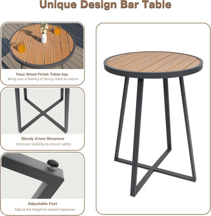3 Piece Bar Height Patio Table and Chairs Set, High Top Bistro Set with Fauxwood Armrest, Outdoor Bar Stools and Table Sets for Garden, Backyard, Home, Balcony