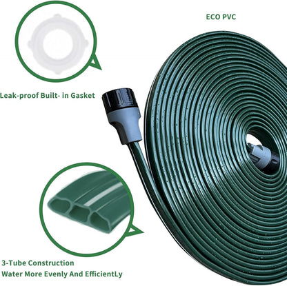 Watoo 2025 Sprinkler Hose & Soaker Hose for Yard - 150 FT Reinforced Flat Garden Hose with Holes, Heavy Duty No-Kink Lawn Irrigation Hose (Includes Stakes, High Pressure Spray)