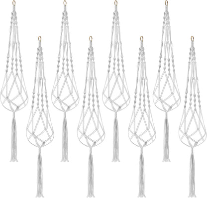 Sorbus Macrame Plant Hanger (8 Pack) Indoor Outdoor Hanging Plant Pots Cotton Rope, Elegant for Home, Patio, Garden (White)