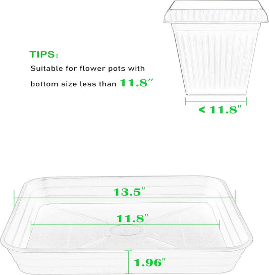 4 Pack Square Plant Saucer Tray 14 inch, Heavy Duty Plastic Plant Saucers for Indoors Outdoor, Flower Plant Drip Trays for Pots, Square Seed Starting Tray, Seedling Growing Trays