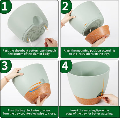 GARDIFE 12 inch planters, Plant Pots,Self Watering Pots, 2 Pack Large Plastic Flower pots with Deep Reservior and High Drainage Holes for Indoor Outdoor Plants and Flowers, Green