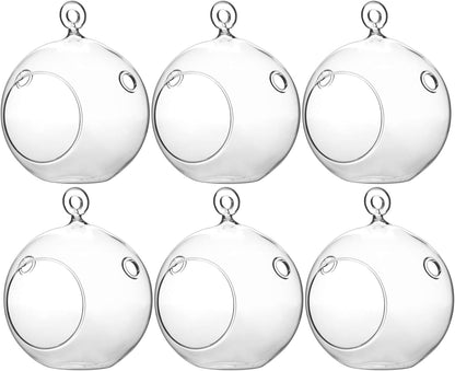 WGV Hanging Terrarium Globe, Width 4", Height 4.75", DIY Air Succulent Planter, Clear Glass Vase Orb with Flat Bottom, Candle Holder for Windowsill Outdoor Garden Decor, 6 Pieces Bulk