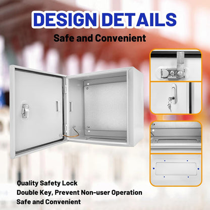 Outdoor Electrical Box 16 x 16 x 8”D NEMA 4X Enclosure Steel Box, Waterproof & Dustproof Outdoor/Indoor Lockable Electrical Junction Box, with Mounting Plate