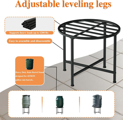 Stainless Steel Rain Barrel Stand - Heavy Duty Water Collection Base for 45/50/55 Gallon Plastic Barrels, Outdoor Weatherproof & Rust-Proof Design with 1200lb Capacity
