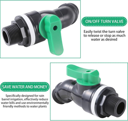 Plastics Rain Barrel Spigot, High Flow Valve Core, Large Flow Water Tank Faucet,Plastic Spigot for 5 Gallon Bucket，3/4 NPT Inlet x 3/4 GHT Outlet Bulkhead Valve for Outdoor Plastic Bucket