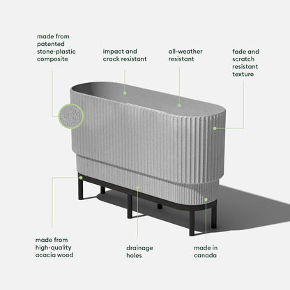 Veradek Demi Series Raised Long Planter for Indoor/Outdoor Use | Made from Plastic & Stone w/Wooden Stand | Modern Patio Décor for Flowers/Shrubs