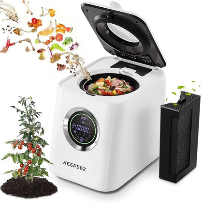1 Gallon Eectric Kitchen Composter, Smart Mill Food Recycler with Large Touch Screen, Compost Bin Indoor with 4 Sharktooth Blades, 0.5kWh Per Cycle Energy-efficient, Odorless, Low Noise, Auto-Cleaning