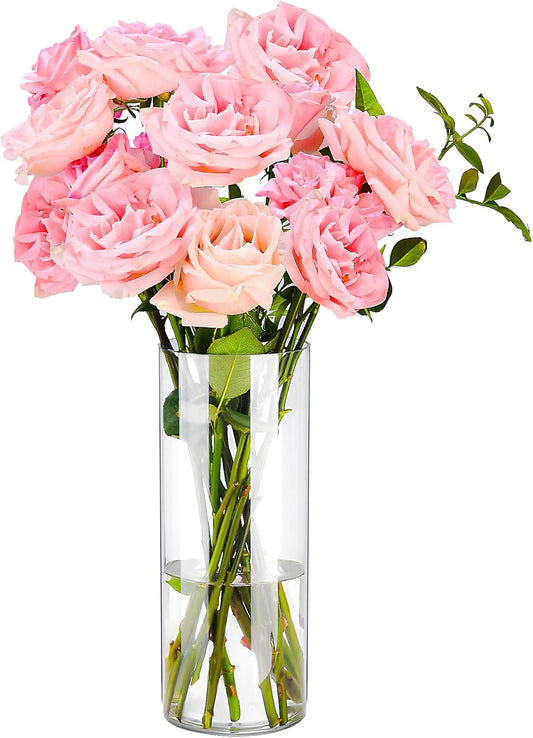 Clear Flower Vase, Non-breakable Vases, 5" W x 8" H, Acrylic Vase, Aesthetic Room Decor Cylindrical Modern Flower Vases for Table Centerpiece, Home Decor, Women Floral Arrangement Gift
