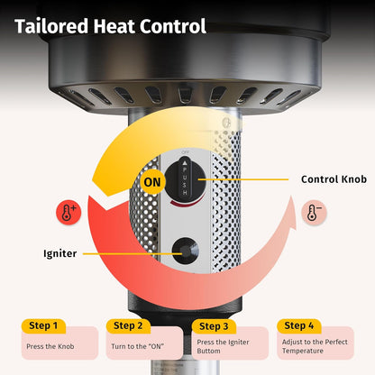 EAST OAK 50,000 BTU Patio Heater for Outdoor Use with Round Table Design, Double-Layer Stainless Steel Burner, Wheels, Triple Protection System, Outdoor Heater for Home and Residential, Black