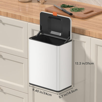 Mbillion Kitchen Compost Bin Hanging Trash Can with Lid 2.1 Gallon Stainless Steel Garbage Can for Kitchen Cabinet Door Mounted Trash Can Under Sink Door RV Bathroom,White