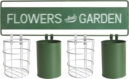 Vintage Metal Hanging Flower Pot Rustic Wall Mounted Planter, Decrative Farmhouse Plants Holder Succulents Tubs for Garden Railing Fence Patio Yard Outdoor Decor