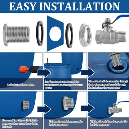 Rain Barrel Spigot Kit, 3/4"GHT Rain Barrel Ball Valve Quarter Turn with Bulkhead Fitting, Lead-free 304 Stainless Steel High Flow Spigot for Water Barrel