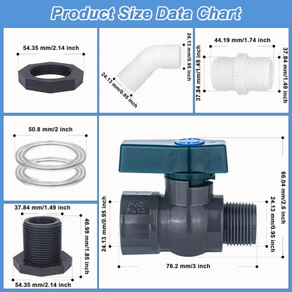 PVC Rain Barrel 45° Elbow, 3/4" Rain Barrel Valve with Bulkhead Connector and Hose Adapter, Garden Faucet Kit for Water Tanks, Aquariums, Bathtubs, Pools, Garden Buckets