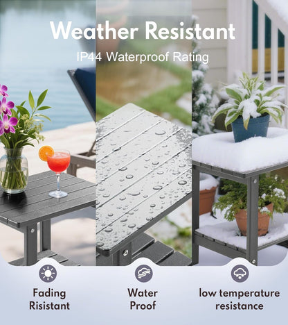 PASAMIC 2-Tier Adirondack Square Side Table, 17" HDPE Outdoor Side Tables, Weather Resistant End Table for Patio, Backyard, Pool, Indoor Companion, Beach, Easy Maintenance (Gray)