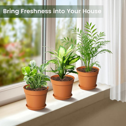 20 Pack 6 Inch Plant Pots with Drainage and Saucers, Plastic Flower Pots for Indoor and Outdoor Plants, Stackable Nursery Planters for Houseplants and Herbs, Terracotta