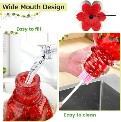 Hummingbird Feeder for Outdoors with Ant Moat, Hummingbird Feeder, Hand Blown Glass, 4 Bee Guard Feeding Ports with Perch, Outdoor Garden Décor, 16OZ, Red, Gifts for Mom Wife Dad Men Women