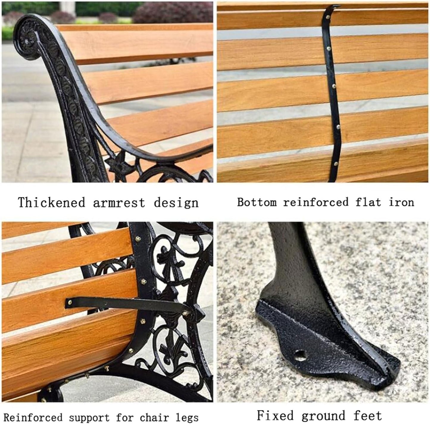 Outdoor Park Garden Bench with Cover, 2-3 Person Wood Patio Bench with Backrest+Armrests Weatherproof, Patio Porch Furniture Cast Iron Frame Bench for Lawn Porch Backyard(Brown+Black)