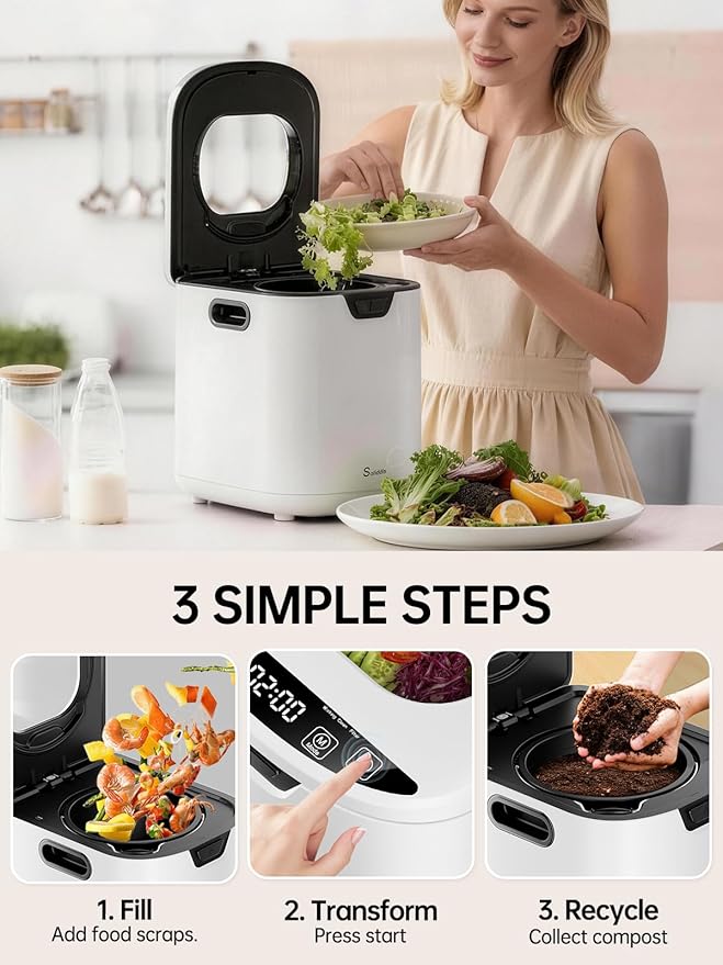 4.2L Electric Composter for Indoor Kitchen, Smart Food Waste Recycler, Turns Garbage to Compost in 4-6 Hours, Odorless Countertop Disposal with 900ML Carbon Filter & Self-Cleaning