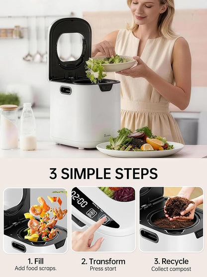 4.2L Electric Composter for Indoor Kitchen, Smart Food Waste Recycler, Turns Garbage to Compost in 4-6 Hours, Odorless Countertop Disposal with 900ML Carbon Filter & Self-Cleaning