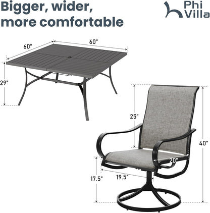 PHI VILLA 9 Pcs Patio Dining Set with Large Square Metal Dining Table & 8 Outdoor Textilene Fabric Swivel Dining Chairs, Outside Table Chair Furniture Dining Set for 8 Person
