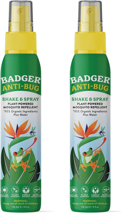 Badger Bug Spray, Family Friendly All Natural Mosquito Repellent w/Organic Essential Oils, Great Smelling Citronella Spray, Effective for 3 Hours, Deet-Free Vegan Insect Repellent, 4 fl oz, 2-Pack