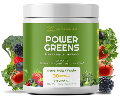 Red's Kitchen Sink Power Greens Powder - Daily Greens Superfood Powder - Fruity, Veggie, & Green Leafy Smoothie Drink Mix - Superfoods Maca Root, Spirulina, Chlorella, & More (200 Grams)