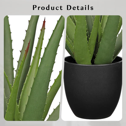 Large Fake Succulent Aloe Vera Plants 16.7 Inch Artificial Succulents with Black Pot Faux Aloe Potted Plant for Desk Modern Home Office Bedroom Living Room Table Shelf Decor