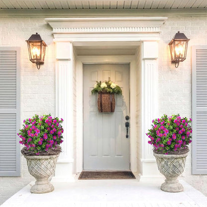 23.6" Artificial Boxwood Topiary Ball Trees with Purple Flowers, Set of 2 UV Resistant No Fade Outdoor Faux Plants with Ground Spike, Fake Shrubs for Garden, Patio, Porch, Yard, Indoor Decor