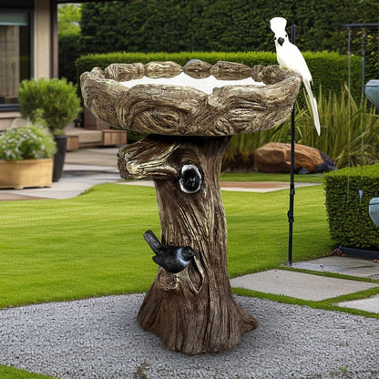 23" H Concrete Birdbath for Outdoor Garden with a Fake Bird Decor - Freestanding Trunk Like Bird Bath for Outside Garden Patio or Yard Decor