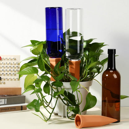 3 Sets Plant Watering Devices Include Terracotta Self Watering Spikes and 26 oz Plastic Bottles, Slow Release Vacation Insert Automatic Plant Waterer Device (Blue Clear Brown and Terracotta)