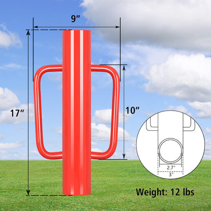 Gtongoko 12LB T Post Driver with Handles Heavy Duty Fence Post Driver Post Pounder for T-Posts，U Channel，Metal Post and Sign Post Pole Driver Tool,17 Inch Red
