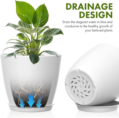 8 Pack 4 Inch Plant Pots with Drainage Holes and Saucers, Pots for Plant Indoor, Plastic Planters for Succulents and Small Plants, White