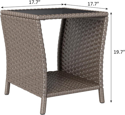 Outdoor Small Patio Table - PE Rattan Coffee Table, Wicker Side Table for Patio, Balcony & Porch, Durable & Iron Frame (1, Dark Brown)