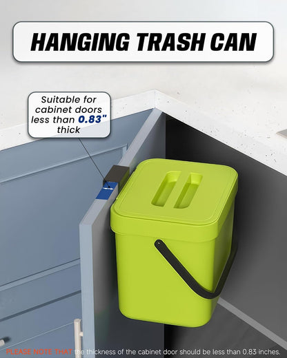 Countertop Compost Bin Kitchen, 1.8 Gallons Hanging Trash Can with Lid for Kitchen Cabinet Door, Under Sink, Wall Mounted Waste Bin for Bathroom, 7L(Lime Green)