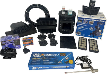 HALF OFF PONDS Savio Select 4,000 GPH Submersible Pump Pond Kit with 15' x 25' PVC Plastic Pond Liner, UV Clarifier for Water Garden & Koi Pond